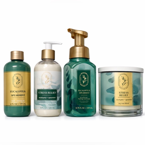Bath & Body Works Eucalyptus Spearmint Hand Soap Set - Green and Gold